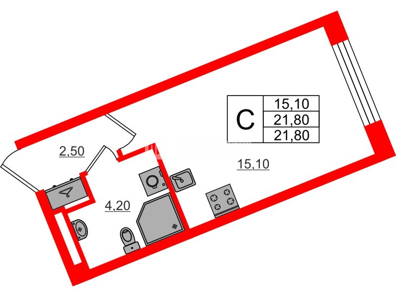 Квартира в ЖК «Пулково Лейк», студия, 21.8 м², 3 этаж
