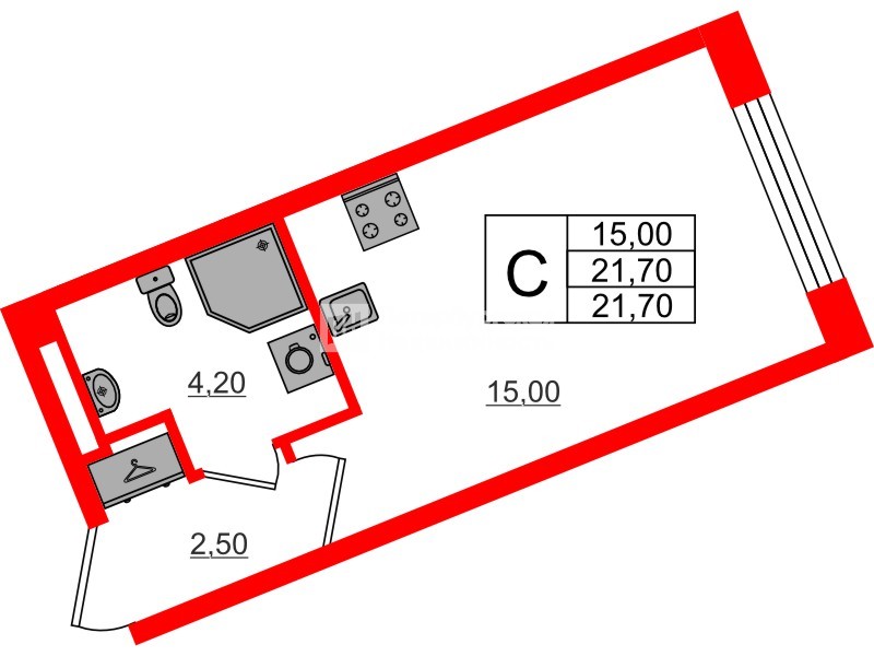 Квартира в ЖК «Пулково Лейк», студия, 21.7 м², 3 этаж