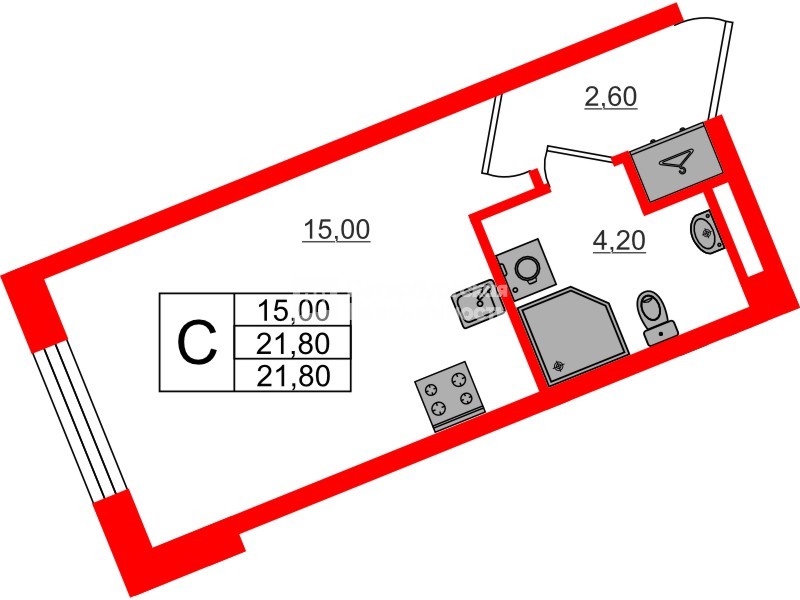 Квартира в ЖК «Пулково Лейк», студия, 21.8 м², 3 этаж