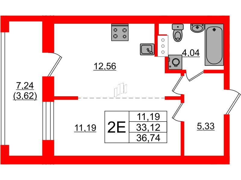 Квартира в ЖК «БФА в Озерках», 1 комнатная, 36.74 м², 4 этаж