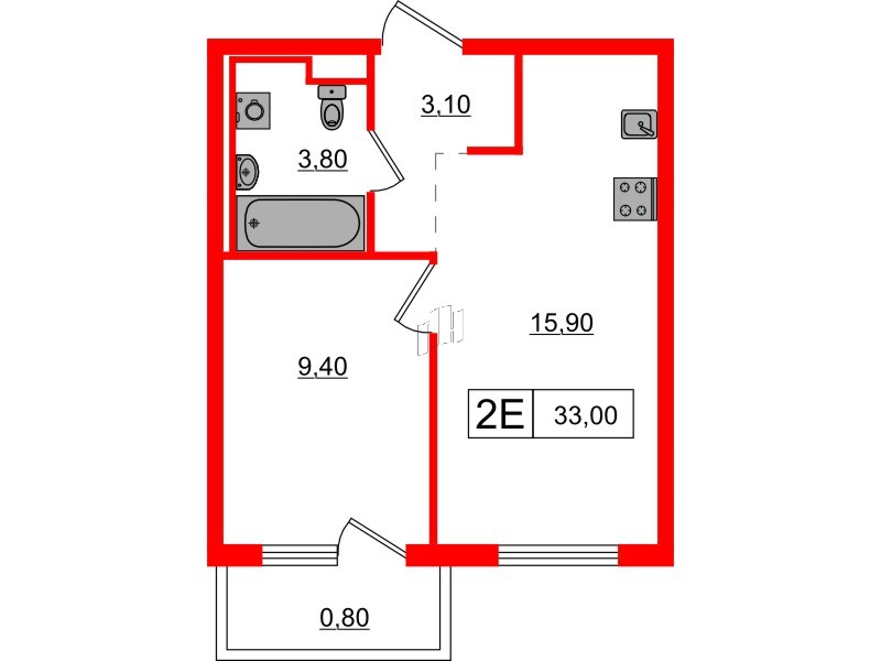 Квартира в ЖК Заречный парк, 1 комнатная, 33 м², 23 этаж