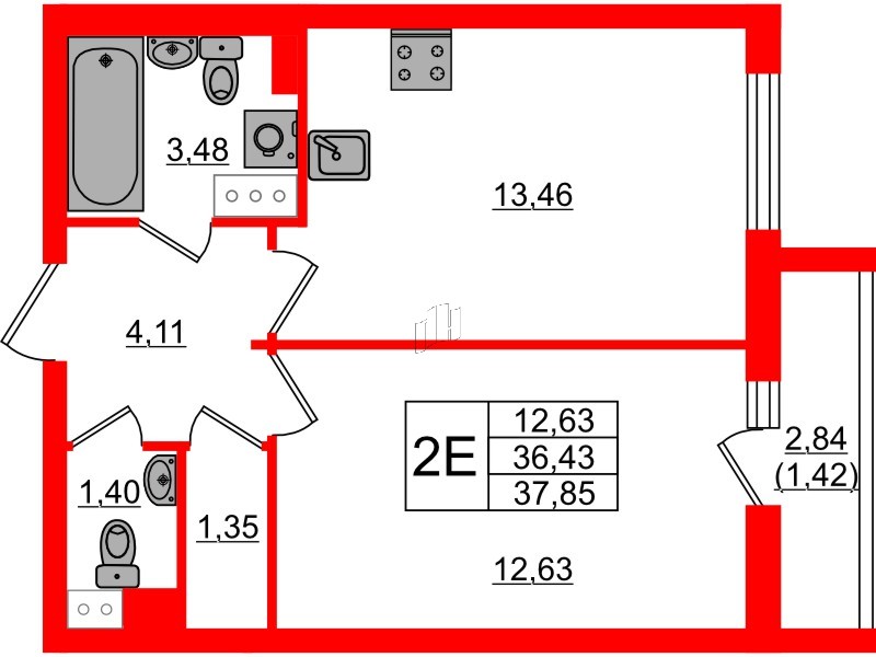 Квартира в ЖК Кинопарк, 1 комнатная, 37.85 м², 9 этаж
