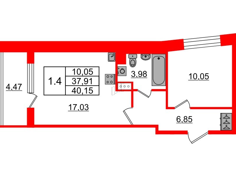 Квартира в ЖК «Бионика Заповедная», 1 комнатная, 37.91 м², 6 этаж
