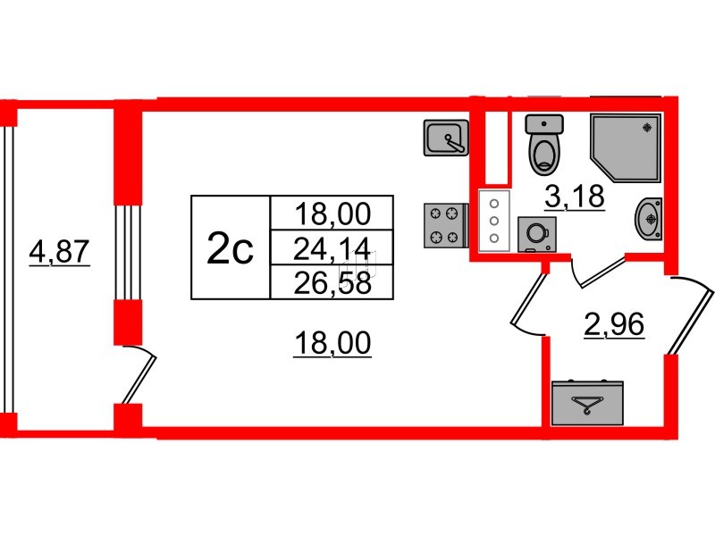 Квартира в ЖК «Бионика Заповедная», студия, 24.14 м², 10 этаж