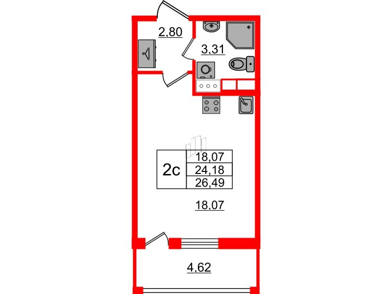 Квартира в ЖК «Бионика Заповедная», студия, 24.18 м², 10 этаж