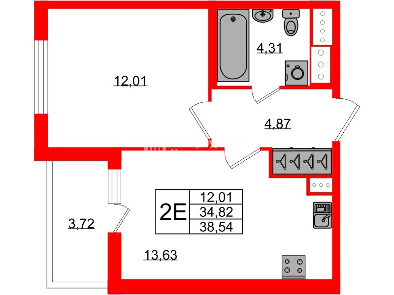 Квартира в ЖК ЯСНО.ЯНИНО, 1 комнатная, 34.82 м², 6 этаж
