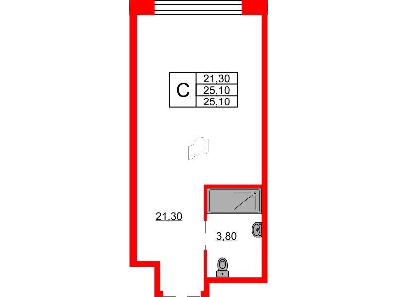 Планировка — Студия квартира, 25,1 м² в ЖК «Авенир Индастриал»