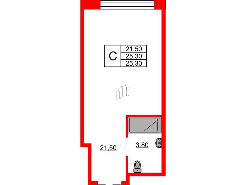 Планировка — Студия квартира, 25,3 м² в ЖК «Авенир Индастриал»