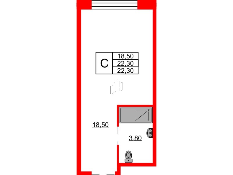 Планировка — Студия квартира, 22,3 м² в ЖК «Авенир Индастриал»