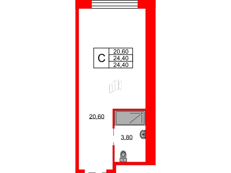 Планировка — Студия квартира, 24,4 м² в ЖК «Авенир Индастриал»
