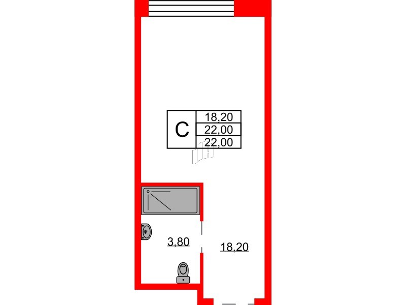 Планировка — Студия квартира, 22,0 м² в ЖК «Авенир Индастриал»