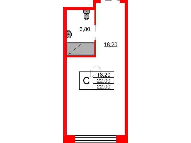 Планировка — Студия квартира, 22,0 м² в ЖК «Авенир Индастриал»