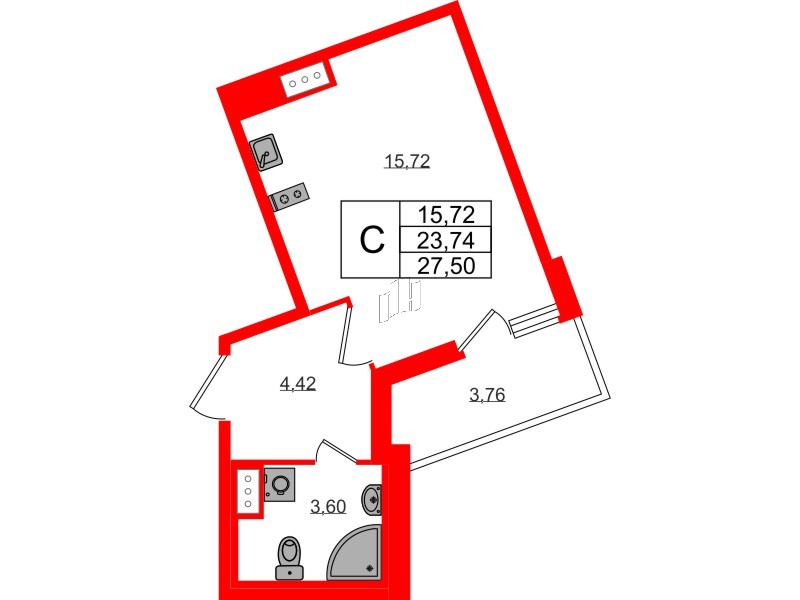Квартира в ЖК ПАТИО. Уютный квартал., студия, 23.74 м², 12 этаж
