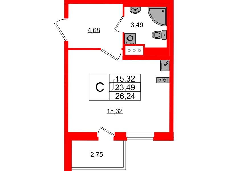Квартира в ЖК ПАТИО. Уютный квартал., студия, 23.49 м², 3 этаж