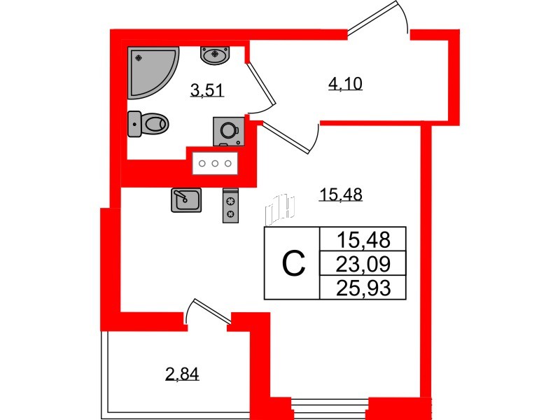 Квартира в ЖК ПАТИО. Уютный квартал., студия, 23.09 м², 11 этаж