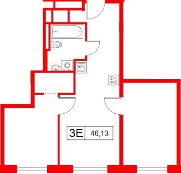 Апартаменты в ЖК «Апартаменты СААН», 2 комнатные, 46.13 м², 9 этаж