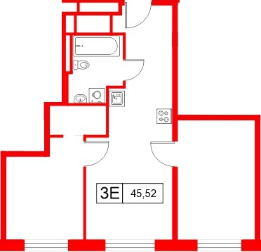 Апартаменты в ЖК «Апартаменты СААН», 2 комнатные, 45.52 м², 21 этаж
