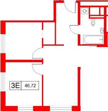 Апартаменты в ЖК «Апартаменты СААН», 2 комнатные, 46.72 м², 14 этаж