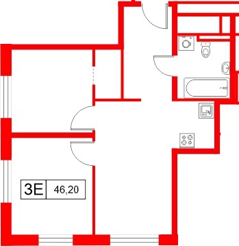 Апартаменты в ЖК «Апартаменты СААН», 2 комнатные, 46.2 м², 22 этаж