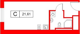 Планировка — Студия квартира, 21,7 м² в ЖК «Саан Удельный парк»