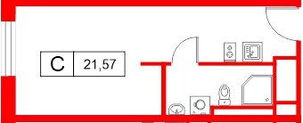 Планировка — Студия квартира, 21,6 м² в ЖК «Саан»