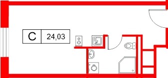 Планировка — Студия квартира, 24,0 м² в ЖК «Саан»