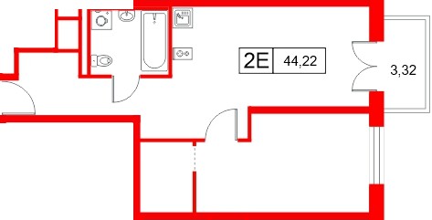 Апартаменты в ЖК «Апартаменты СААН», 1 комнатные, 44.22 м², 14 этаж