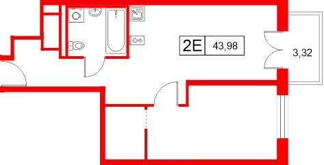 Апартаменты в ЖК «Апартаменты СААН», 1 комнатные, 43.98 м², 22 этаж