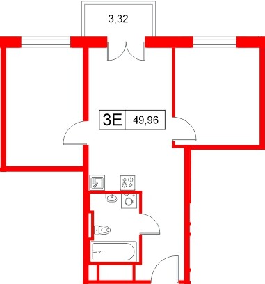 Апартаменты в ЖК «Апартаменты СААН», 2 комнатные, 49.96 м², 18 этаж