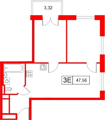 Апартаменты в ЖК «Апартаменты СААН», 2 комнатные, 47.56 м², 8 этаж
