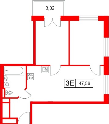 Апартаменты в ЖК «Апартаменты СААН», 2 комнатные, 47.56 м², 9 этаж