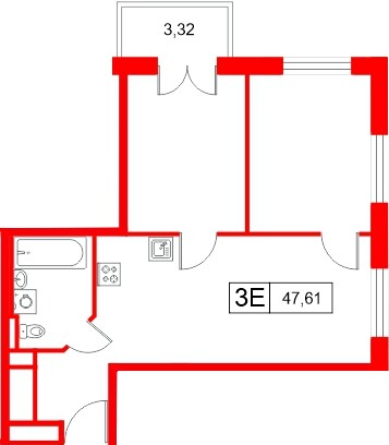 Апартаменты в ЖК «Апартаменты СААН», 2 комнатные, 47.61 м², 22 этаж