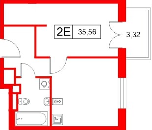 Апартаменты в ЖК «Апартаменты СААН», 1 комнатные, 35.56 м², 9 этаж