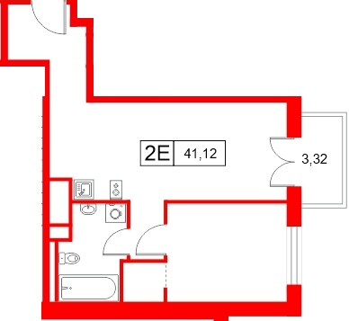 Апартаменты в ЖК «Апартаменты СААН», 1 комнатные, 41.12 м², 8 этаж