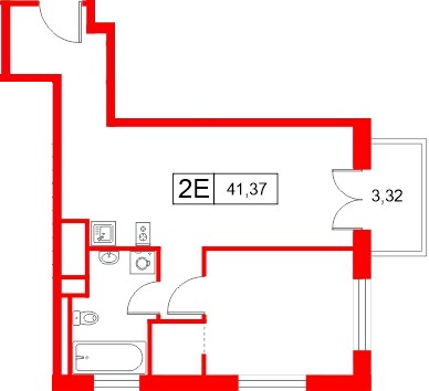 Апартаменты в ЖК «Апартаменты СААН», 1 комнатные, 41.37 м², 22 этаж