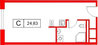 Планировка — Студия квартира, 24,8 м² в ЖК «Саан»