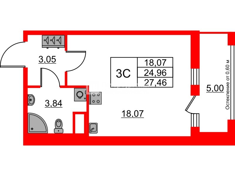 Квартира в ЖК «Город звёзд», студия, 24.96 м², 1 этаж