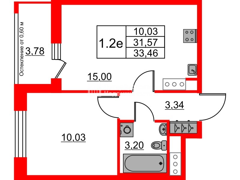 Квартира в ЖК «Город звёзд», 1 комнатная, 31.57 м², 18 этаж