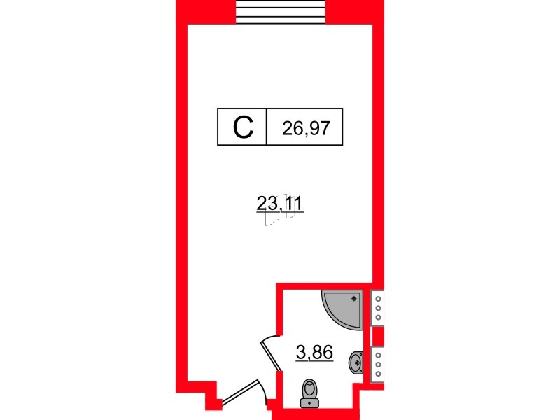 Планировка — Студия квартира, 27,0 м² в ЖК «Апарт-отель Well Балтийская»