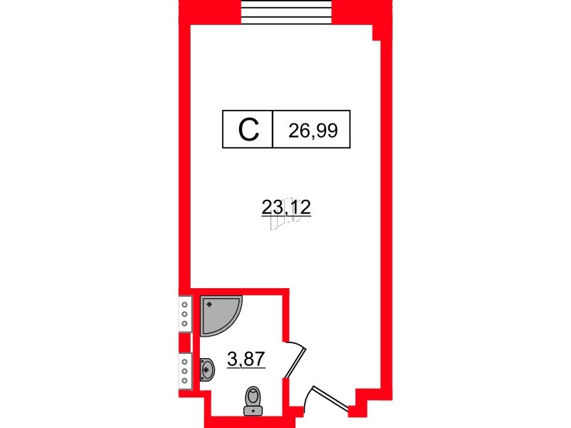 Планировка — Студия квартира, 27,0 м² в ЖК «Апарт-отель Well Балтийская»
