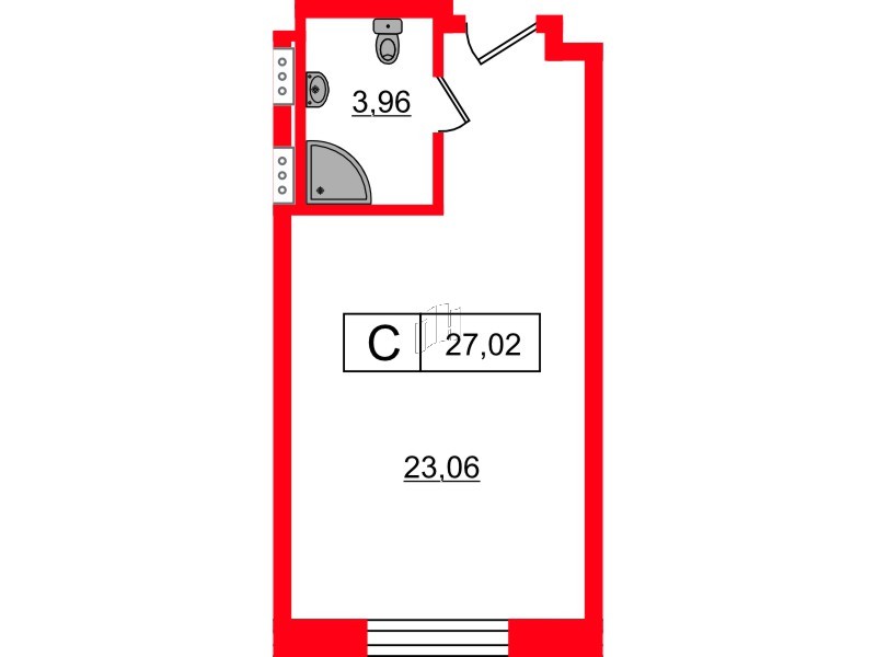Планировка — Студия квартира, 27,0 м² в ЖК «Апарт-отель Well Балтийская»