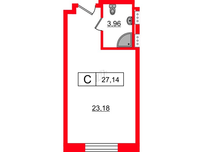 Планировка — Студия квартира, 27,1 м² в ЖК «Апарт-отель Well Балтийская»