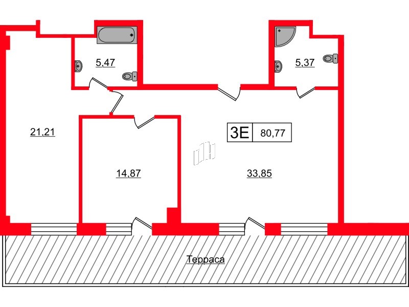 Апартаменты в ЖК Апарт-отель Well , 2 комнатные, 80.77 м², 10 этаж