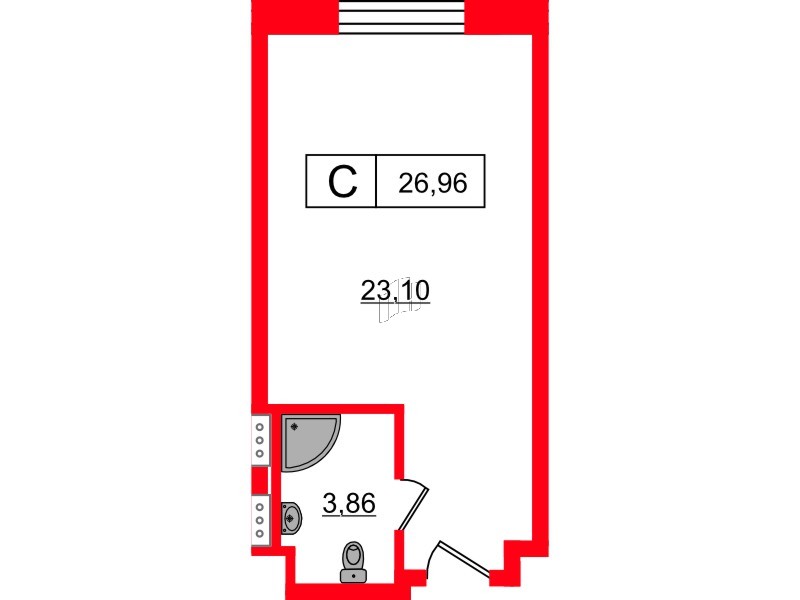Планировка — Студия квартира, 27,0 м² в ЖК «Апарт-отель Well Балтийская»