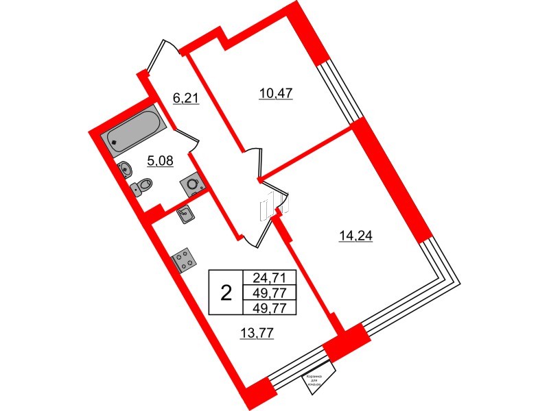 Квартира в ЖК VEREN NORT Сертолово, 2 комнатная, 49.77 м², 1 этаж