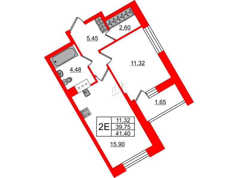 Квартира в ЖК «ВЕРЕН НОРТ Сертолово», 1 комнатная, 41.4 м², 11 этаж