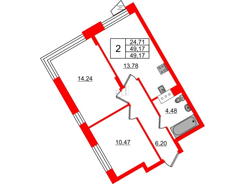 Квартира в ЖК VEREN NORT Сертолово, 2 комнатная, 49.17 м², 4 этаж