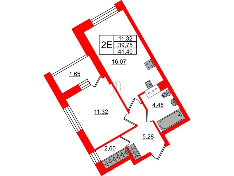 Квартира в ЖК «ВЕРЕН НОРТ Сертолово», 1 комнатная, 41.4 м², 8 этаж