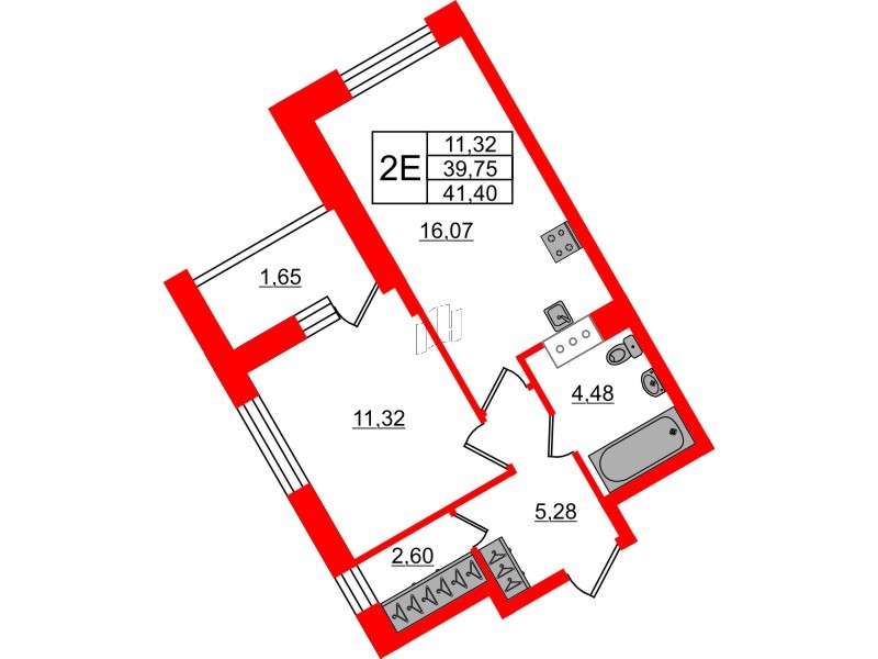 Квартира в ЖК VEREN NORT Сертолово, 1 комнатная, 41.4 м², 9 этаж