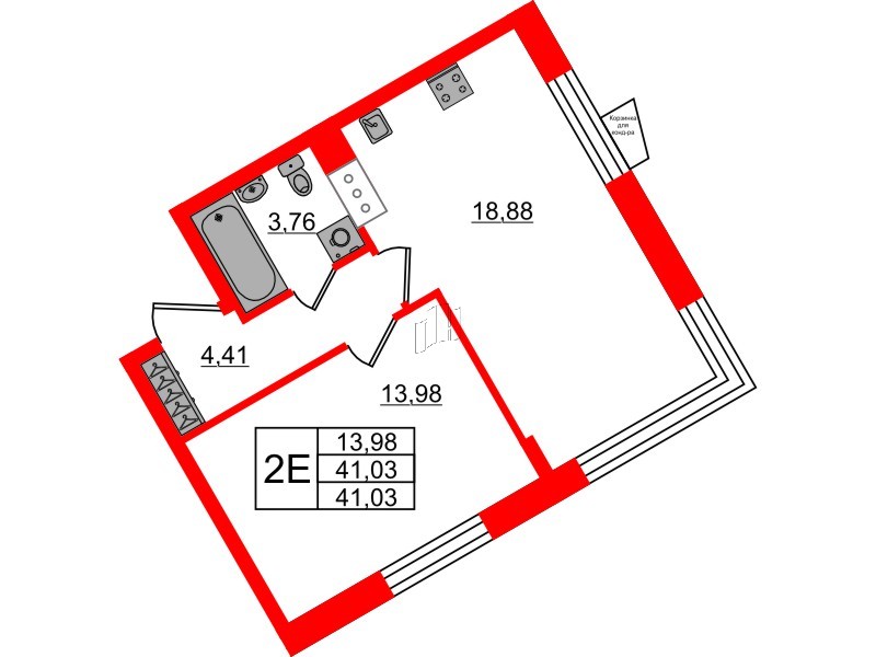 Квартира в ЖК VEREN NORT Сертолово, 1 комнатная, 41.03 м², 4 этаж